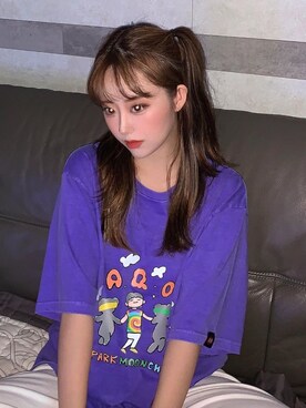 「aqostudiospaceのアイテム（Tシャツ/カットソー、パープル系）」を使った、aqostudiospaceさんの夏コーディネート