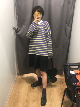 「MONKI（モンキ）のアイテム（シャツ/ブラウス、パープル系）」を使った、leegali-さん（レディース）の春コーディネート