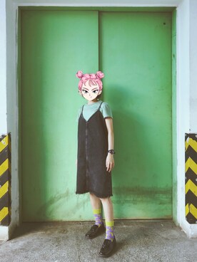 「MONKI（モンキ）のアイテム（スカート、ブラック系）」を使った、leegali-さん（レディース）の夏コーディネート