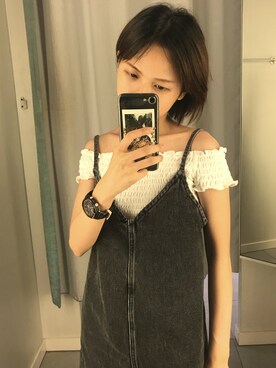 「MONKI（モンキ）のアイテム（スカート、ブラック系）」を使った、leegali-さん（レディース）の夏コーディネート