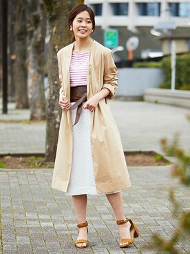 「サッシュベルト」｜「アイテム（その他アウター）」を使った、はるさん（レディース・160cm）の春コーディネート