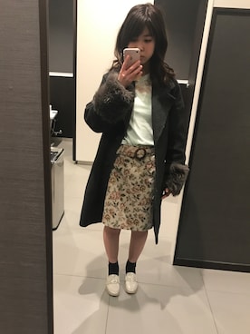 「RETRO GIRL（レトロガール）のアイテム（チェスターコート）」を使った、えーりさん（レディース・155cm）の冬コーディネート