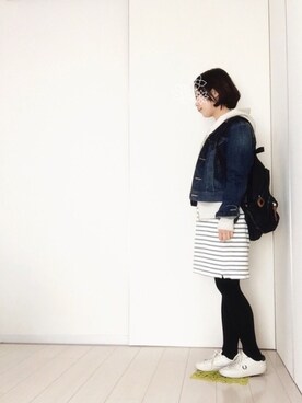 「無地党」｜「アイテム（デニムジャケット）」を使った、sa…⁂さん（レディース・152cm）の冬コーディネート