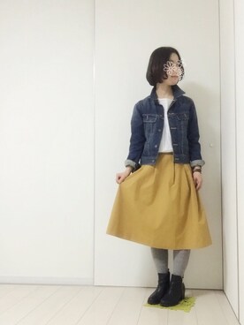 「無地党」｜「アイテム（デニムジャケット）」を使った、sa…⁂さん（レディース・152cm）の春コーディネート