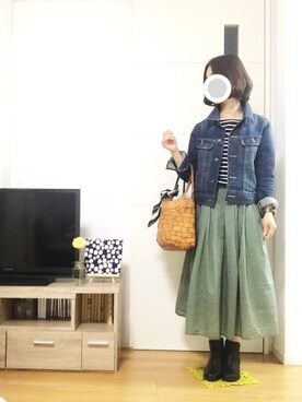 「無地党」｜「アイテム（デニムジャケット）」を使った、sa…⁂さん（レディース・152cm）の春コーディネート