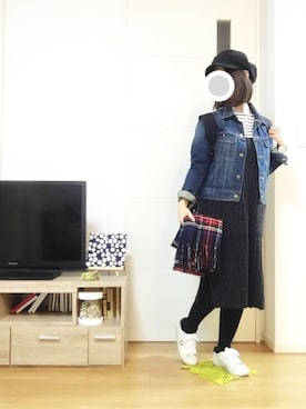 「無地党」｜「アイテム（デニムジャケット）」を使った、sa…⁂さん（レディース・152cm）の秋コーディネート