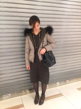 「Doux archives（ドゥアルシーヴ）の6WAYダウンショート（ダウンジャケット/コート、ベージュ系）」を使った、SAEさん（レディース・167cm）の冬コーディネート