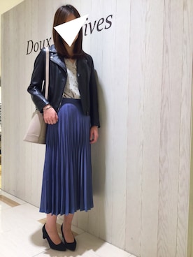 「Doux archives（ドゥアルシーヴ）のアイテム（ライダースジャケット）」を使った、SAEさん（レディース・166cm）の冬コーディネート