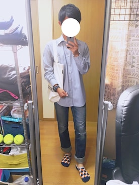 「CHOYAのアイテム（シャツ/ブラウス、ブルー系）」を使った、しょうへいさん（メンズ・167cm）の春コーディネート