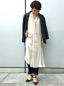 「グレンチェック」｜「アイテム（シャツワンピース）」を使った、FRAMeWORK tomomiさん（レディース・168cm）の秋コーディネート