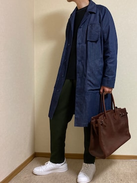 「Johnbull（ジョンブル）のアイテム（ステンカラーコート）」を使った、くりしょーさん（メンズ・185cm）の春コーディネート