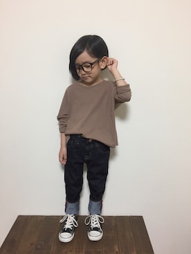 「B:MING by BEAMS（ビーミングバイビームス）の▼CONVERSE / ALLSTAR HIカット（スニーカー、ブラック系）」を使った、tsugumonさん（キッズ・132cm）の春コーディネート