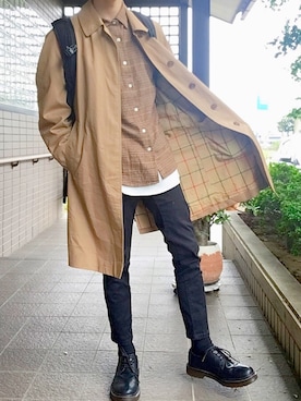 「アイテム（ステンカラーコート）」を使った、すみやんさん（メンズ・162cm・20代）の秋コーディネート