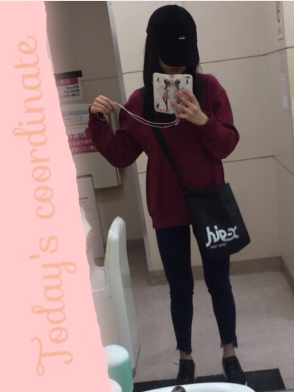 「sporty、winter、CAP、年末WEAR感謝祭、WEGO、x-girl、SPINNS、Honeys、Re:EDIT、galstar」｜「X-girlのアイテム（ショルダーバッグ、ブラック系）」を使った、riko♡さん（レディース・160cm）の冬コーディネートの1枚目の写真
