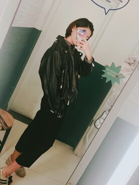 「PULL&BEAR（プルアンドベア）のアイテム（ライダースジャケット）」を使った、chalieeeeeさん（レディース・174cm）の夏コーディネート