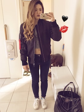 「SPINNS（スピンズ）のアイテム（ミリタリージャケット）」を使った、Rina♡さん（レディース・163cm）の冬コーディネート