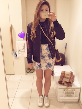 「SPINNS（スピンズ）のアイテム（ミリタリージャケット）」を使った、Rina♡さん（レディース・163cm）の冬コーディネート