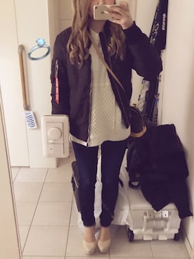 「SPINNS（スピンズ）のアイテム（ミリタリージャケット）」を使った、Rina♡さん（レディース・163cm）の冬コーディネート