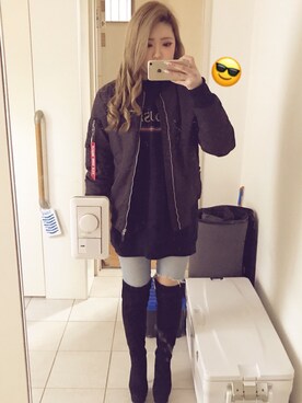 「SPINNS（スピンズ）のアイテム（ミリタリージャケット）」を使った、Rina♡さん（レディース・163cm）の冬コーディネート