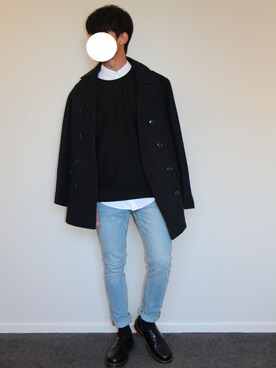 「TOMMY HILFIGER（トミーヒルフィガー）のアイテム（ピーコート）」を使った、Danさん（メンズ・178cm）の冬コーディネート