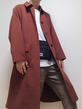 「秋のブラウンスタイル」｜「アイテム（ステンカラーコート）」を使った、anagoさん（メンズ・185cm）の秋コーディネート