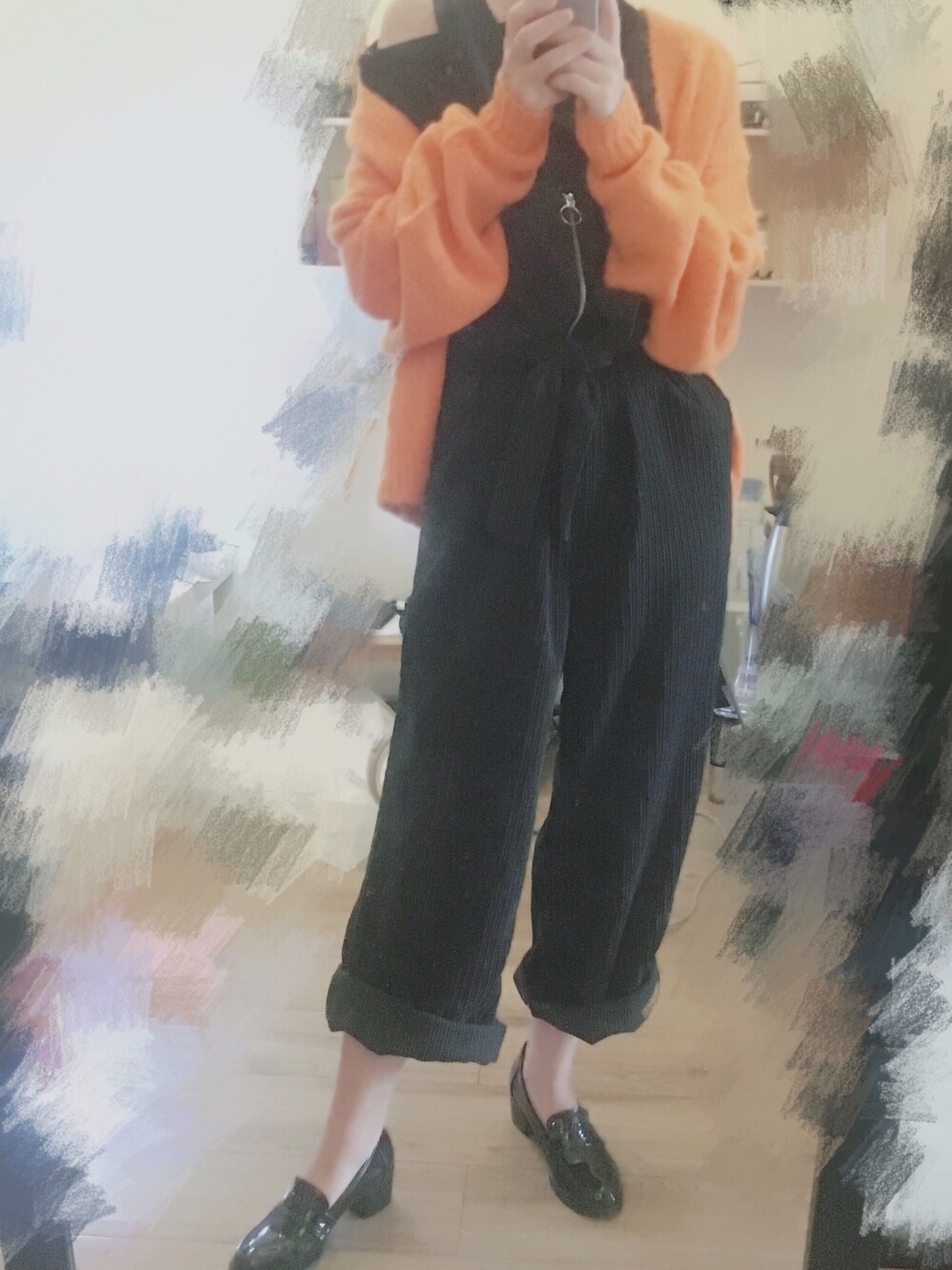 「MONKIのアイテム（つなぎ/オールインワン、ブラック系）」を使った、D巧巧vさん（レディース・163cm）の秋コーディネートの1枚目の写真