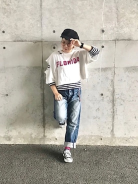 「RNA」｜「アイテム（スウェット）」を使った、asameさん（レディース・153cm）の夏コーディネート