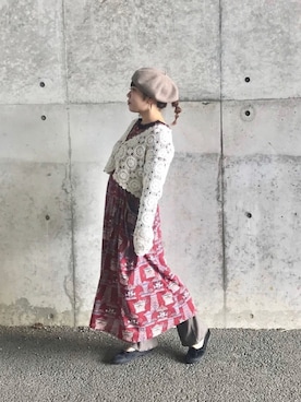 「スタッフセンバツ」｜「アイテム（ハンチング/ベレー帽）」を使った、asameさん（レディース・153cm）の秋コーディネート