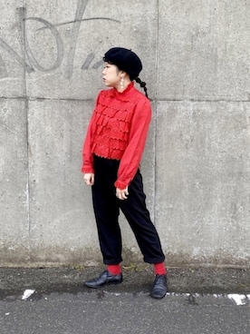 「スタッフセンバツ」｜「アイテム（ハンチング/ベレー帽）」を使った、asameさん（レディース・153cm）の冬コーディネート