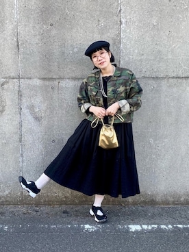 「OVERRIDE」｜「アイテム（ミリタリージャケット）」を使った、asameさん（レディース・153cm）の春コーディネート