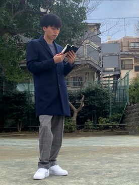 「EDIFICE（エディフィス）のアイテム（チェスターコート）」を使った、純白さん（メンズ・172cm）の冬コーディネート