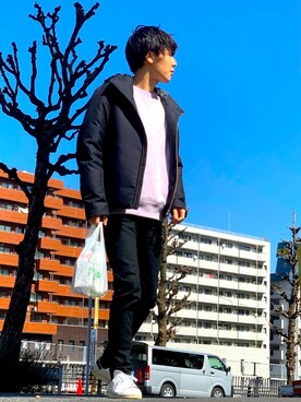 「STUDIOUS（ステュディオス）のアイテム（ダウンジャケット/コート）」を使った、純白さん（メンズ・174cm）の春コーディネート