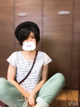 「部屋撮り」｜「アイテム（ハンチング/ベレー帽）」を使った、izumi-ktaさん（レディース・152cm）の夏コーディネート