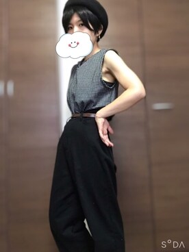 「部屋撮り」｜「アイテム（ハンチング/ベレー帽）」を使った、izumi-ktaさん（レディース・152cm）の夏コーディネート