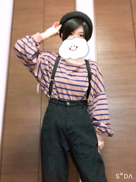 「部屋撮り」｜「アイテム（ハンチング/ベレー帽）」を使った、izumi-ktaさん（レディース・152cm）の夏コーディネート