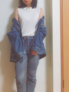 「デニム オン デニム」｜「アイテム（その他アウター）」を使った、ゆ.さん（レディース・149cm）の秋コーディネート
