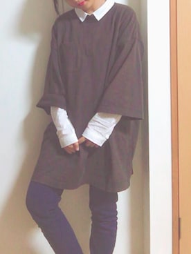 「シャツ×スウェット」｜「アイテム（その他）」を使った、ゆ.さん（レディース・149cm）の秋コーディネート