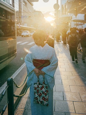 「くすみカラー」｜「アイテム（着物）」を使った、Tane🌷さん（レディース・159cm）の春コーディネート