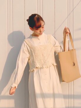 「ehka sopo（エヘカソポ）のかぎ針編みビスチェ（ニット/セーター）」を使った、Tane🌷さん（レディース・159cm）の春コーディネート