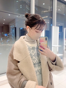 「ニットベスト」｜「アイテム（ムートンコート）」を使った、Tane🌷さん（レディース・159cm）の冬コーディネート