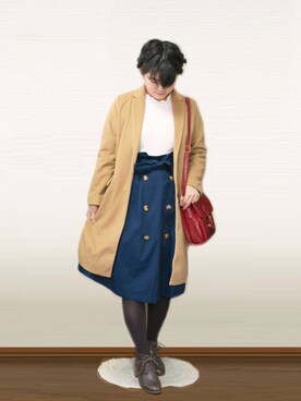 「RETRO GIRL（レトロガール）のアイテム（チェスターコート）」を使った、りと(旧にーな)さん（レディース・158cm）の冬コーディネート