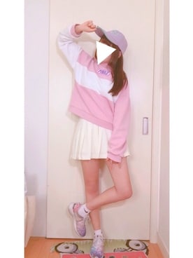 「BUBBLES（バブルス）のアイテム（スウェット）」を使った、も ち ໒꒱· ﾟさん（レディース・158cm）の春コーディネート