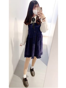 「オルチャンファッション」｜「アイテム（ジャンパースカート）」を使った、も ち ໒꒱· ﾟさん（レディース・158cm）の冬コーディネート