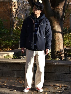 「アイテム（ブルゾン、ブルー系）」を使った、中山さん（メンズ・177cm）の冬コーディネート