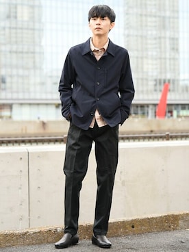 「アイテム（ブルゾン、ブルー系）」を使った、中山さん（メンズ・177cm）の春コーディネート