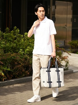 「SHIPS（シップス）のアイテム（ポロシャツ）」を使った、中山さん（メンズ・177cm）の春コーディネート