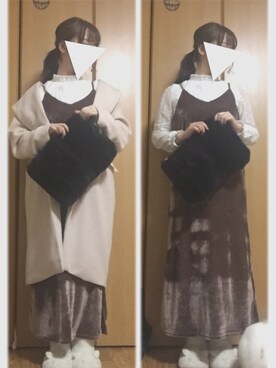 「OZOC（オゾック）のアイテム（クラッチバッグ）」を使った、もちもちの木さん（レディース・156cm）の春コーディネート