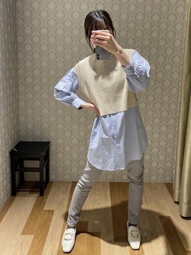 「Green　Parks（グリーンパークス）のセルフカットピグメントスキニーパンツ＊＊（その他パンツ、グレー系）」を使った、hinacoさん（レディース・163cm）の冬コーディネート