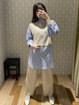 「Green　Parks（グリーンパークス）の・novem 9　プリーツカットパンツ＊★（その他パンツ、ベージュ系）」を使った、hinacoさん（レディース・163cm）の冬コーディネート