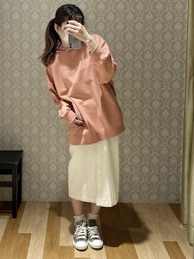 「Green　Parks（グリーンパークス）の・SUGAR SPOON ウラケポケットツキパーカー＊（パーカー、オレンジ系）」を使った、hinacoさん（レディース・163cm）の冬コーディネート